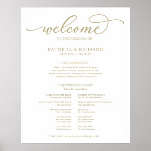 Hochzeitszeremonie-Programmtafel Chic Gold Schrift Poster