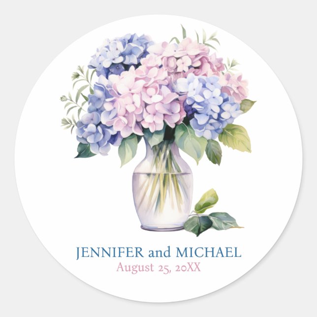 Hochzeitszirkel von Rosa und Dusty Blue Runder Aufkleber (Vorderseite)