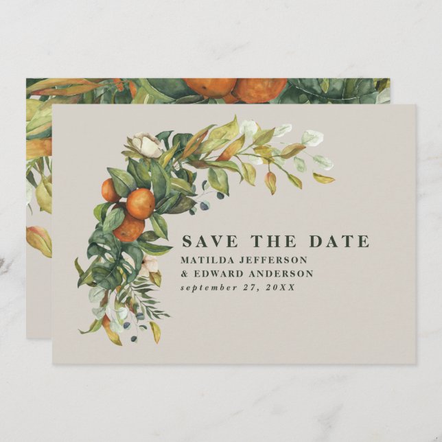 Hochzeitszitrus botanisch modern save the date (Vorne/Hinten)