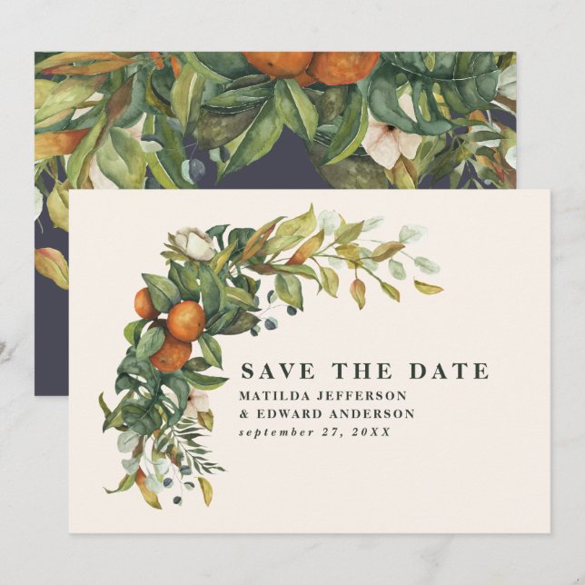 Hochzeitszitrus botanisch modern save the date (Vorne/Hinten)
