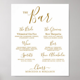 Hochzeitunterschrift Drink Personalisiert Gold Bar Poster