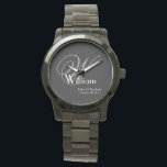 Hochzeitvater der Brautgeschenke Monogram Classic  Armbanduhr<br><div class="desc">Hochzeit Vater der Braut Geschenk Mit Monogramm mit Personalisiertem Namen Classic Cool Keepake Black Watch. Klicken Sie auf diese Vorlage personalisieren, um sie mit dem Monogramm Initial, dem Namen und dem Heiratsdatum schnell und einfach anzupassen. Wedding Vater of Bride Geschenkpapier Monogram Classic Cool Watch, ist Teil der Parent Gifts Collection,...</div>