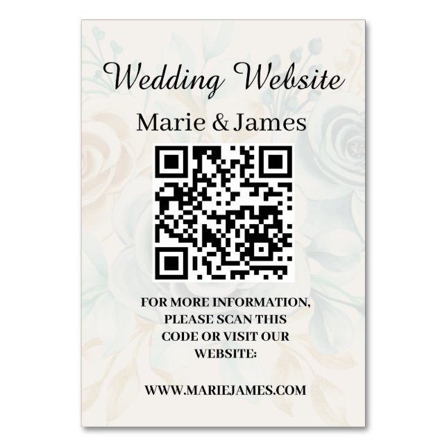 Hochzeitwebsite Hinzufügen von Namen QR-Code Minim Tischnummer (Vorderseite)