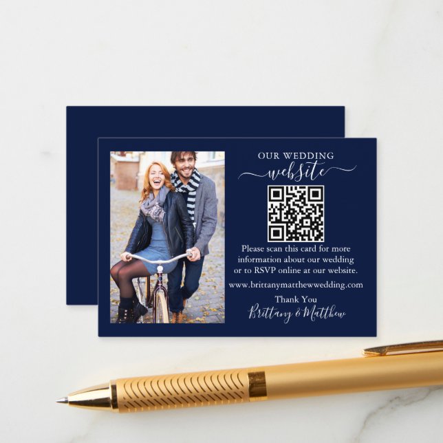Hochzeitwebsite Minimalistisches einfaches QR Foto Begleitkarte (Vorderseite/Rückseite Beispiel)