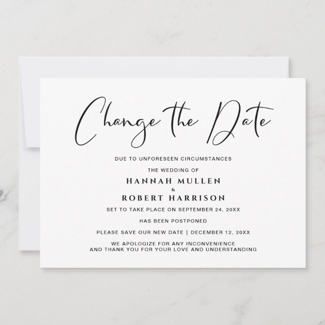 Hochzeitwechsel - Schwarz-weißer Aufschub Ankündigung (Vorderseite)