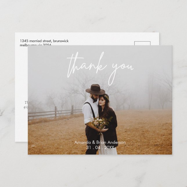 Hochzeitweiße Kalligraphie Danke Foto Postcard Postkarte (Vorne/Hinten)