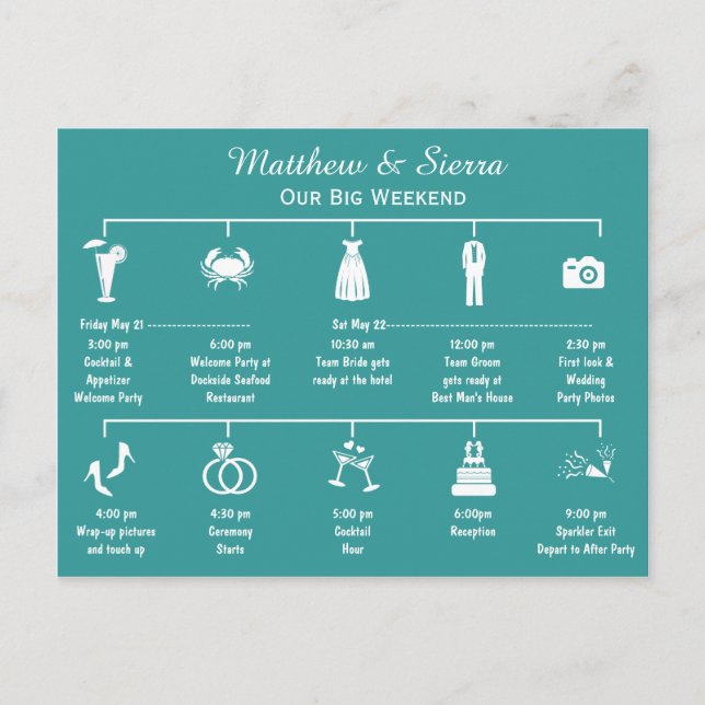 Hochzeitwochenende Postkarte (Vorderseite)