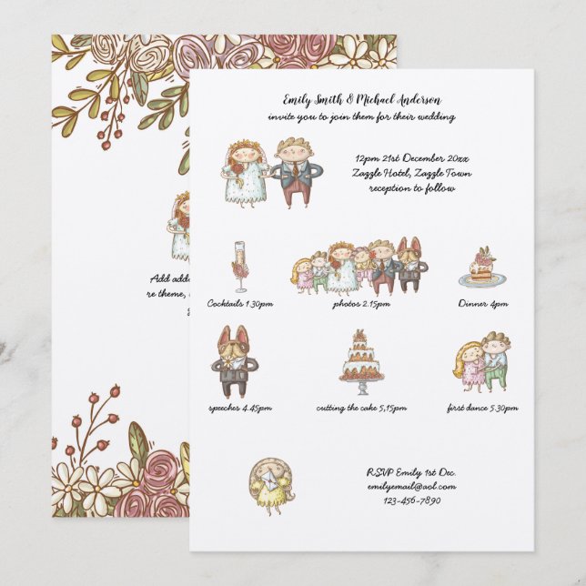 Hochzeitzeitzeitvortrag: Rustikale, handgezeichnet Einladung (Vorne/Hinten)