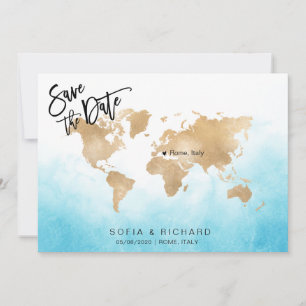 Hochzeitziel Weltkarte Goldenes Herz Einladung