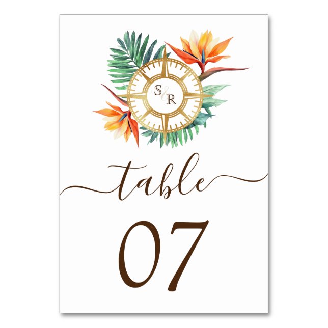 Hochzeitziel World Map Compass Monogram Tischnummer (Vorderseite)