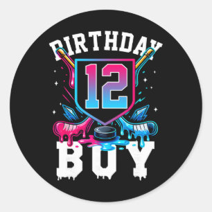 Hockey 12. Geburtstag Junge Eiscreme Drip 12 Jahre Runder Aufkleber