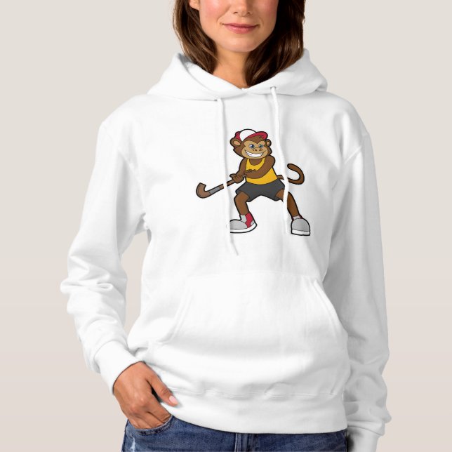 Hockey-Affe mit Hockeystick Hoodie (Vorderseite)