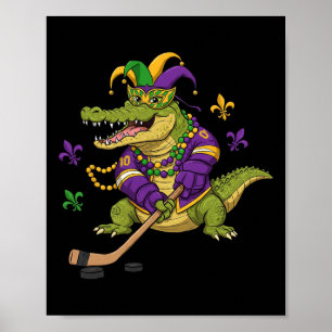 Hockey Alligator Crocodile Mardi Gras Mens Poster