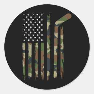 Hockey American Flag Camouflage US Patriotic Hocke Runder Aufkleber