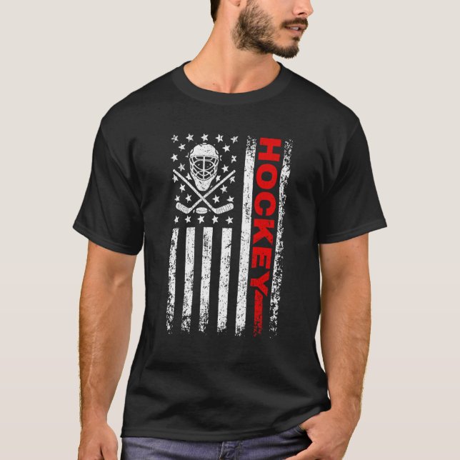 Hockey American Flag Coole Eishockey Spieler Männe T-Shirt (Vorderseite)