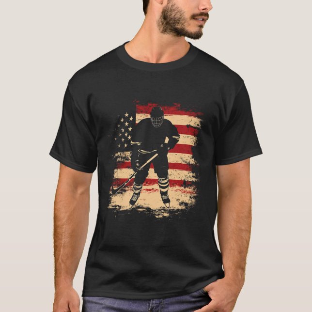 Hockey American Flag Distressed Vintage Usa  T-Shirt (Vorderseite)