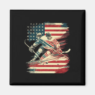 Hockey American Flag Patriotic USA Magnet