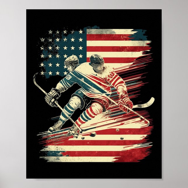 Hockey American Flag Patriotic USA Poster (Vorne)