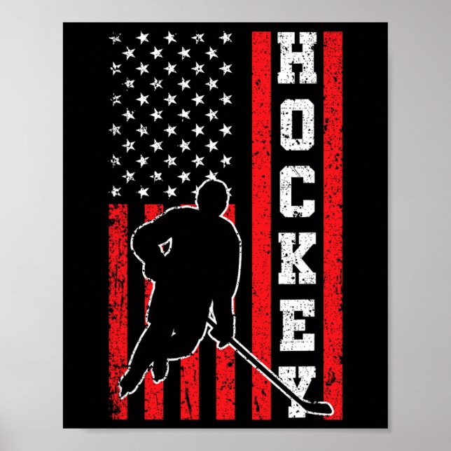 Hockey American USA Flag Men Boys 4. Juli Hock Poster (Vorne)