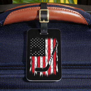 Hockey-Amerikanische-Flagge-Sport-Retro-Vintage Gepäckanhänger