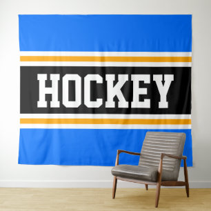 HOCKEY Athletic Bright Blue Black Yellow Stripes Wandteppich