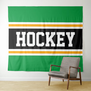 HOCKEY Athletic Bright Green Black Yellow Strips Wandteppich