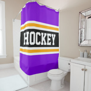 HOCKEY Athletic Bright Lila Black Yellow Stripes Duschvorhang