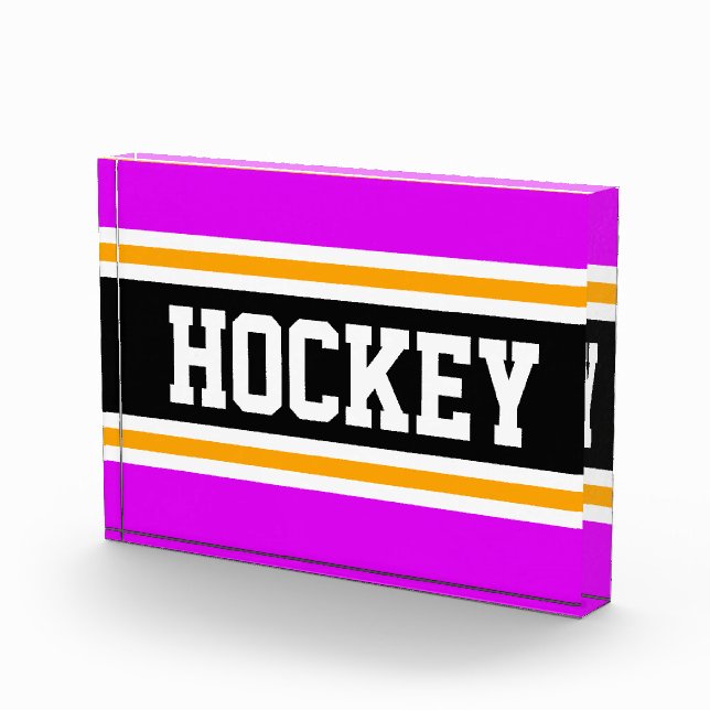 HOCKEY Athletic Bright Pink Black Yellow Stripes Fotoblock (Rechts)