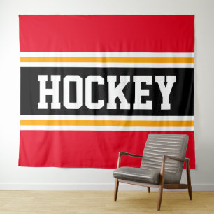 HOCKEY Athletic Bright Red Black Yellow Strips Wandteppich