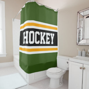 HOCKEY Athletic Forest Green Black Yellow Strips Duschvorhang
