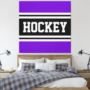 HOCKEY Athletik Lila Schwarz Weiß Rennstreifen Leinwanddruck