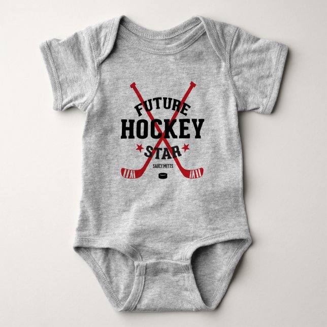 Hockey Baby Bodysuit Future Hockey Star Red Sticks Baby Strampler (Vorderseite)