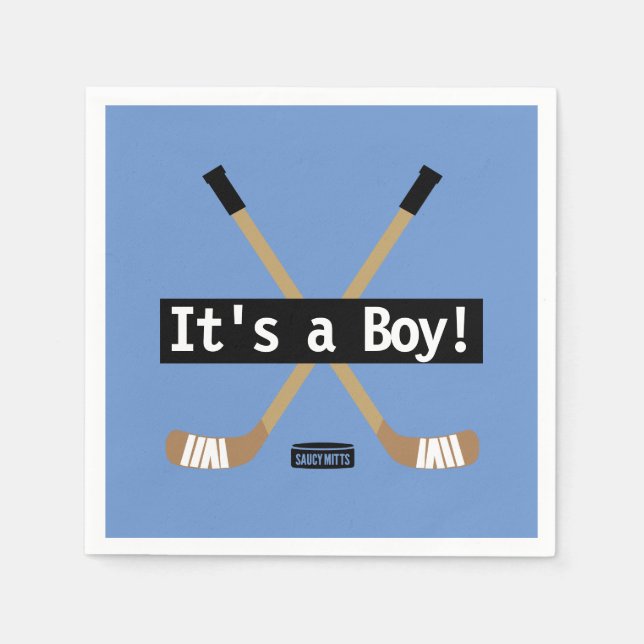 Hockey Baby Es ist ein Boy Blue Hockey Sticks Serviette (Vorderseite)