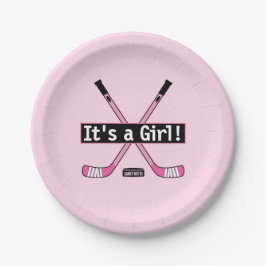 Hockey Baby Es ist ein Girl Pink Hockey Sticks Pappteller