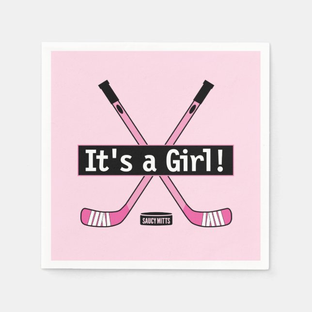 Hockey Baby Es ist ein Girl Pink Hockey Sticks Serviette (Vorderseite)