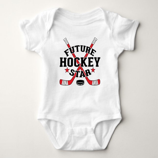 Hockey Baby Future Hockey Star Red Hockey Sticks Baby Strampler (Vorderseite)