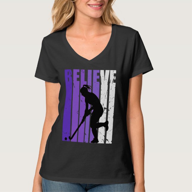 Hockey Believe Silhouette Colorful Purple T-Shirt (Vorderseite)