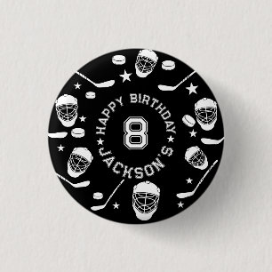 Hockey Black and White Themed Kindergeburtstag Par Button