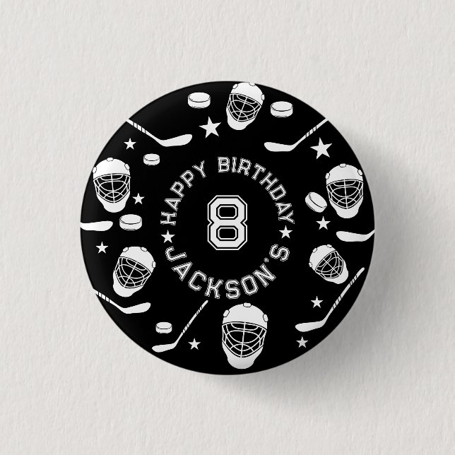 Hockey Black and White Themed Kindergeburtstag Par Button (Vorderseite)