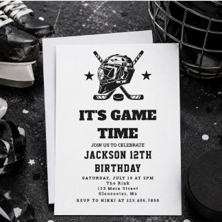 Hockey Black and White Themed Kindergeburtstag Par Einladung