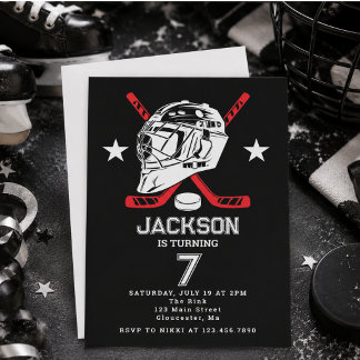 Hockey Black and White Themed Kindergeburtstag Par Einladung