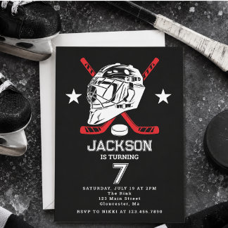 Hockey Black and White Themed Kindergeburtstag Par Einladung