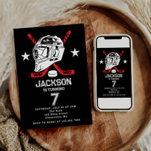 Hockey Black and White Themed Kindergeburtstag Par Einladung