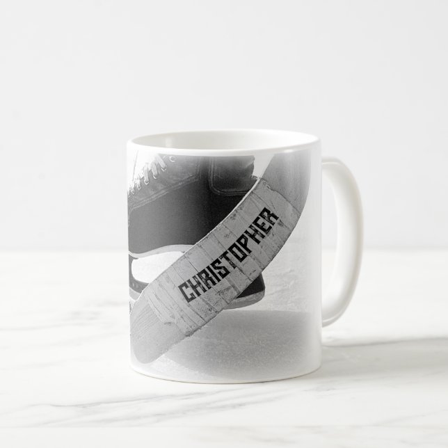 Hockey Black Skate Personalisiert Kaffeetasse (VorderseiteRechts)