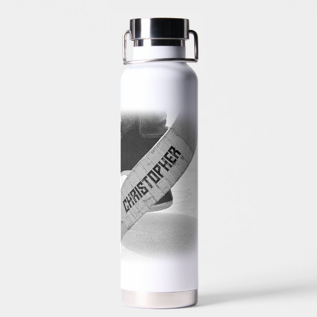 Hockey Black Skate Personalisiert Trinkflasche (Rückseite)