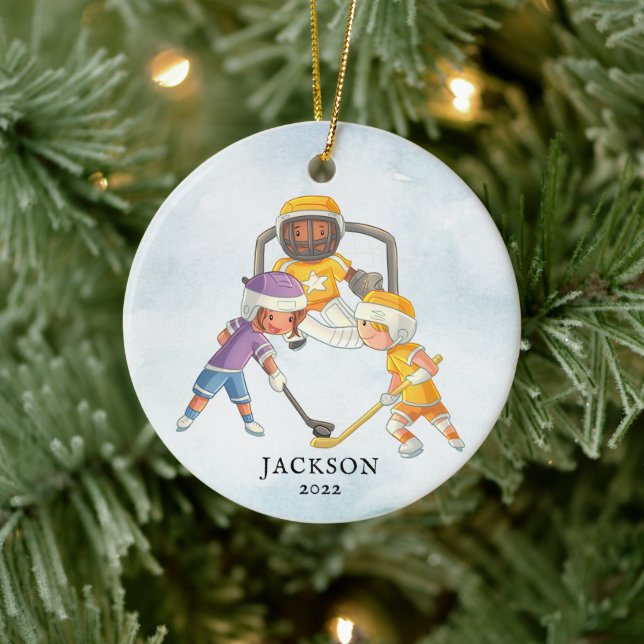 Hockey Boy Personalisiert Weihnachten Keramik Ornament (Baum)