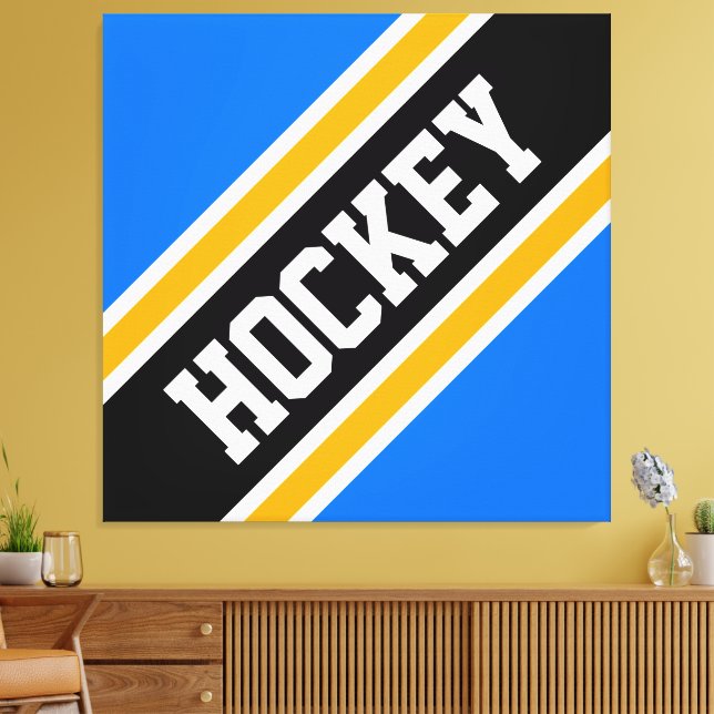 HOCKEY Bright Blue Black Yellow Racing Streifen Leinwanddruck (Insitu (Wohnzimmer))