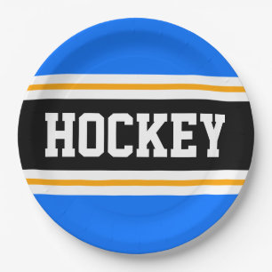 HOCKEY Bright Blue Black Yellow Racing Streifen Pappteller
