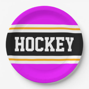 HOCKEY Bright Pink Black Orange Racing Streifen Pappteller