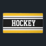 HOCKEY Bright Yellow Schwarz-weiß Racing Streifen Schreibtischunterlage<br><div class="desc">Dieses unterhaltsame,  sportliche Design verfügt über einen fett gedruckten HOCKEY TEXT in schwarz-weiß Mitte-Rennstreifen gegen hellgelbe Außenstreifen. Die Farben und Texte in diesem Design können personalisiert sein.</div>